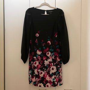 Beautiful floral black dress with long sheer sleeves